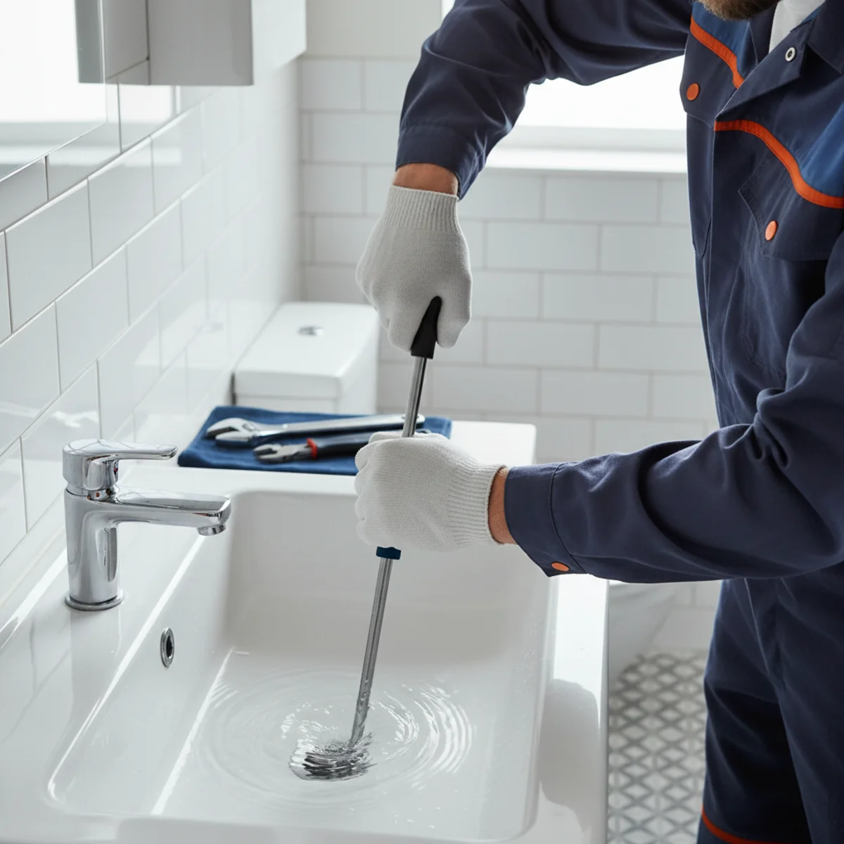 Clogged drain repair in a Roselle Park NJ bathroom