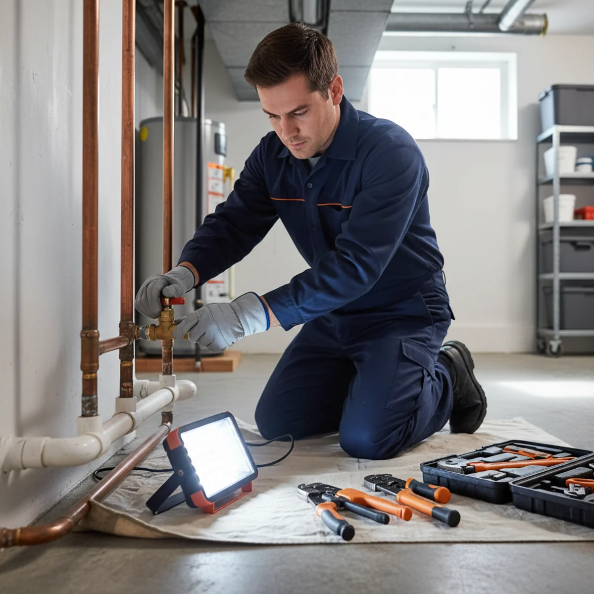 Emergency plumber repairing an urgent pipe leak in Roselle Park NJ