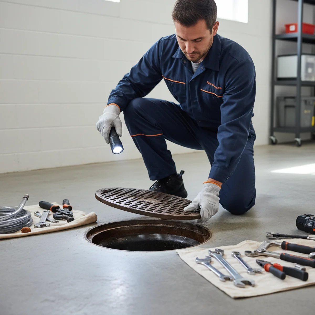 Floor drain cleaning in a Roselle Park NJ basement