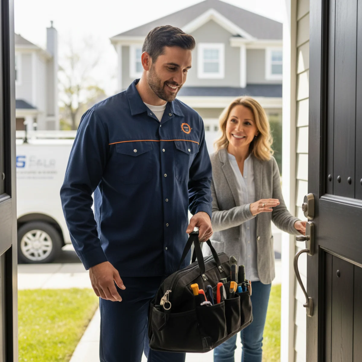 Same day plumber greeting a homeowner in Roselle Park NJ