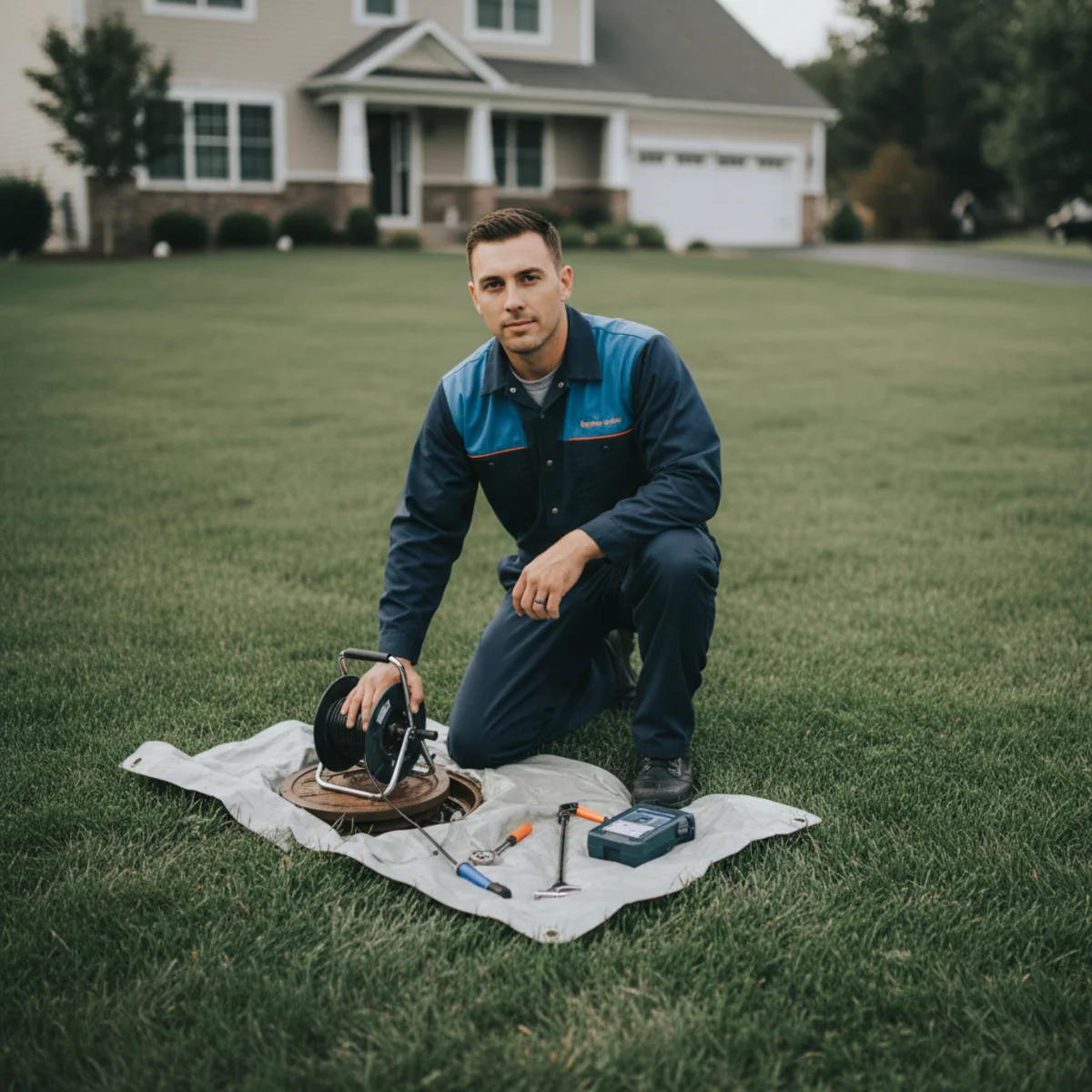 Sewer line repair service outside a Roselle Park NJ home