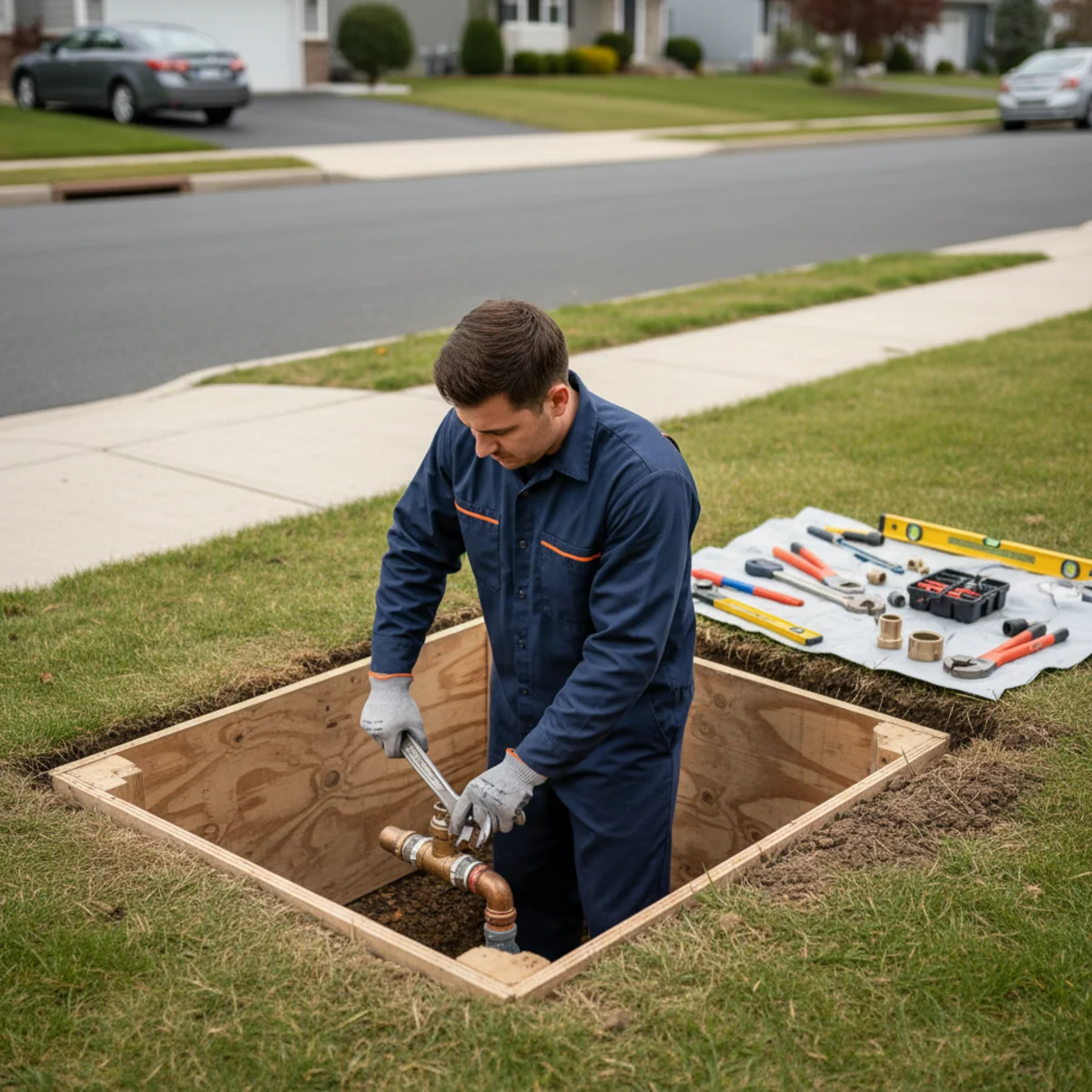 Water main repair outside a Roselle Park NJ home